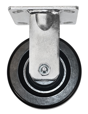 Side view of rigid caster with black wheel